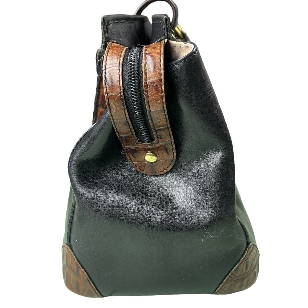 Brahmin Black Leather Tote Bag Brown Croc Embossed Handle Satchel Gold Hardware - Picture 5 of 14
